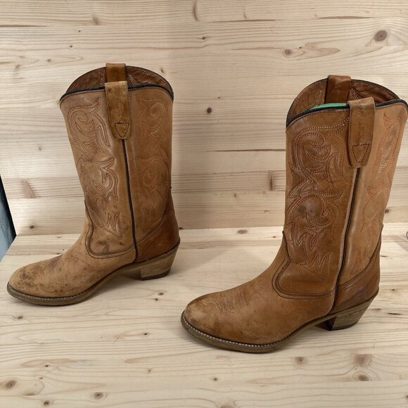 Vintage 1969 Womens Wolverine Cowboy Brown Leather Boots Sz 8.5 Embroider Rodeo - Picture 2 of 16